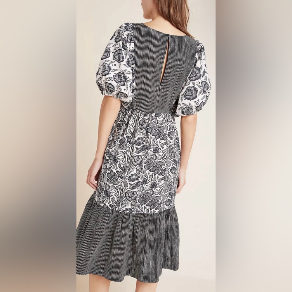 ANTHROPOLOGIE BLOOMINGPRINT Adrienne Flounce Midi Dress Lagenlook Folk Boho Sz 6 - Picture 4 of 15